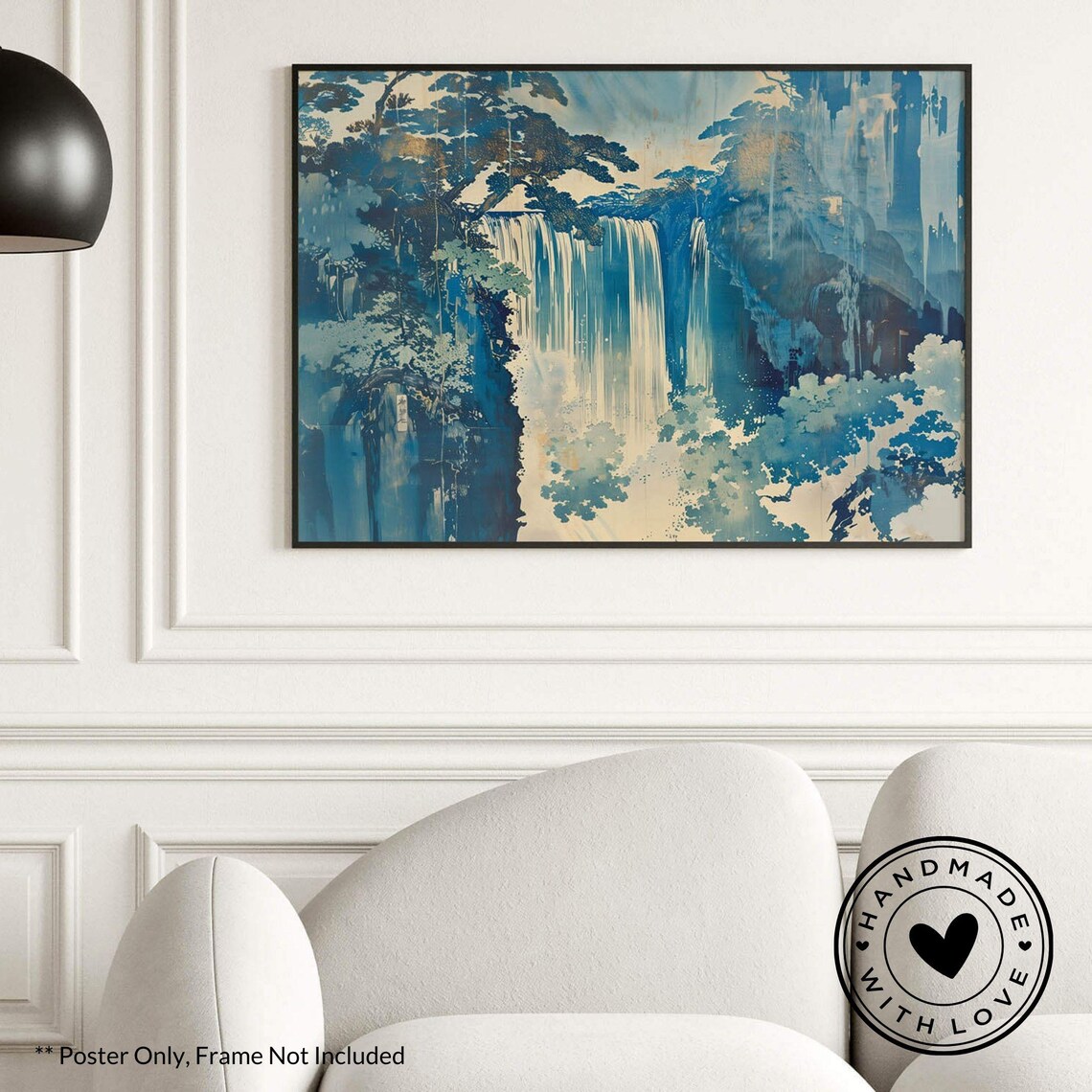Hokusai Woodblock Japanese Waterfall Poster Print