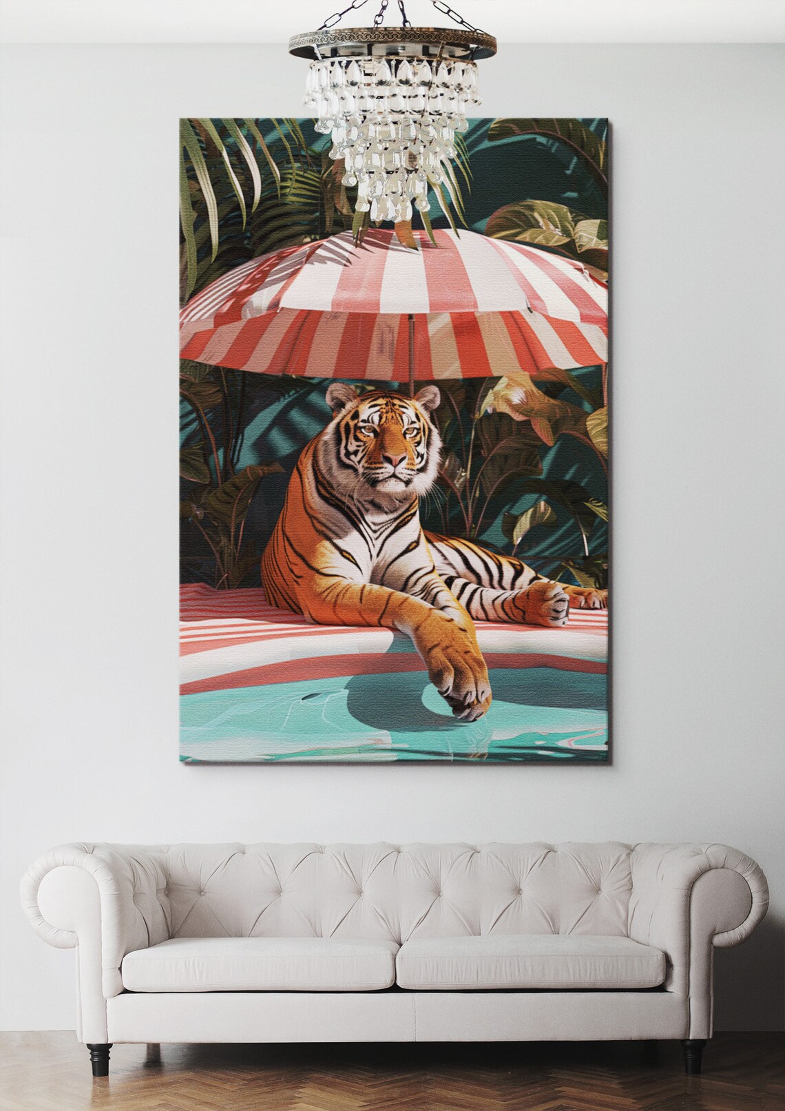 Tiger Under Umbrella By A Pool Art Print - Image 2