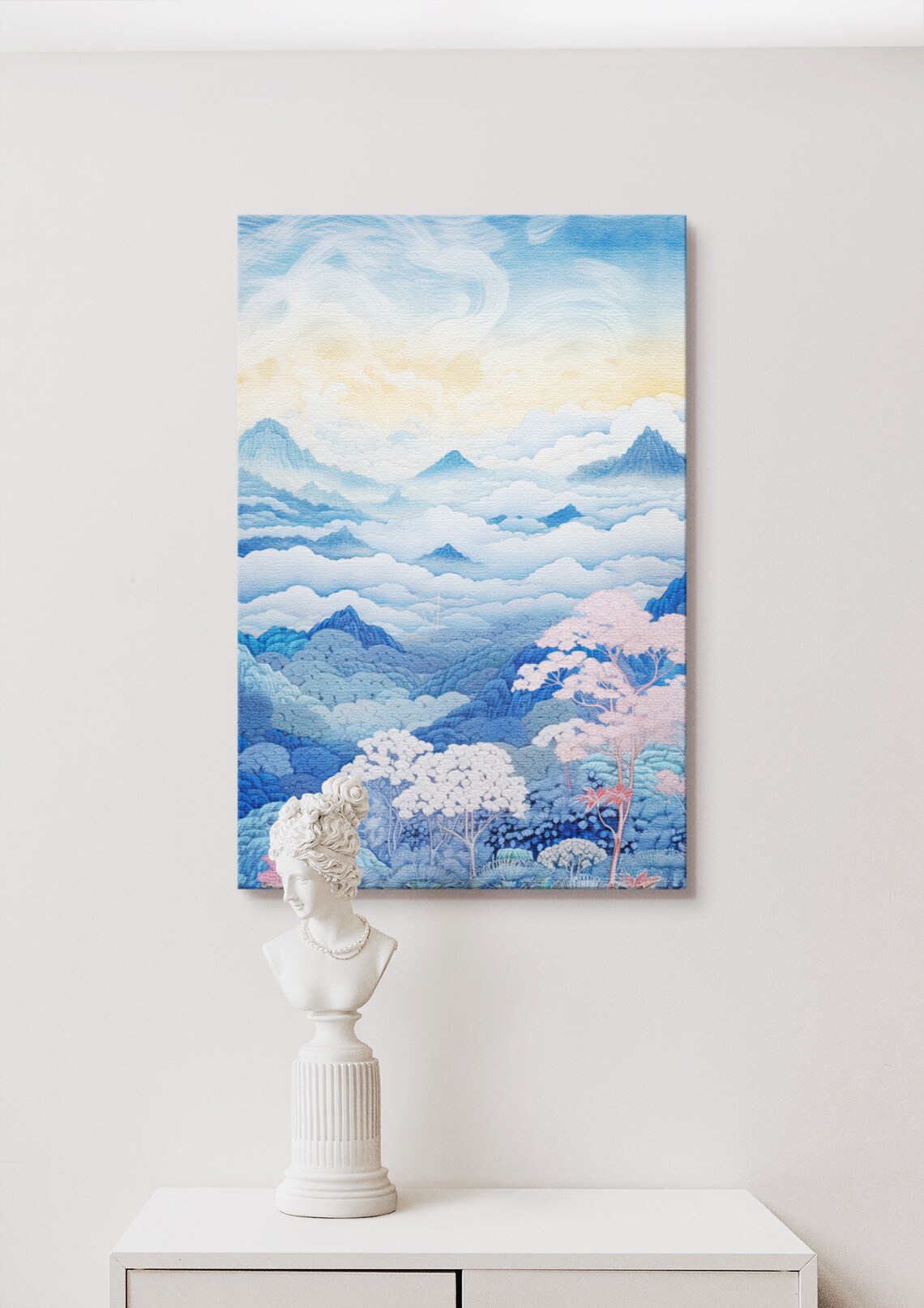 Japanese Blue Yellow Clouds, Dreamscape Landscape Print