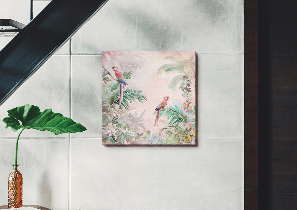 Palm Tree Parrots, Exotic Bird Decor For Home - Image 2