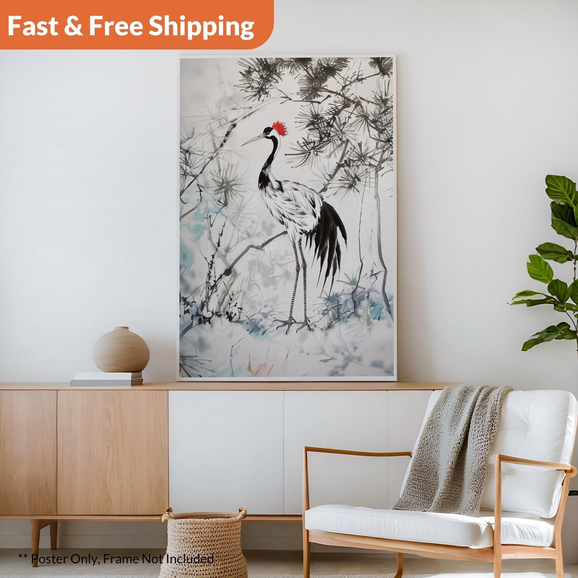 Hokusai Ukiyo-E Japanese Crane, Asian Landscape - Image 2