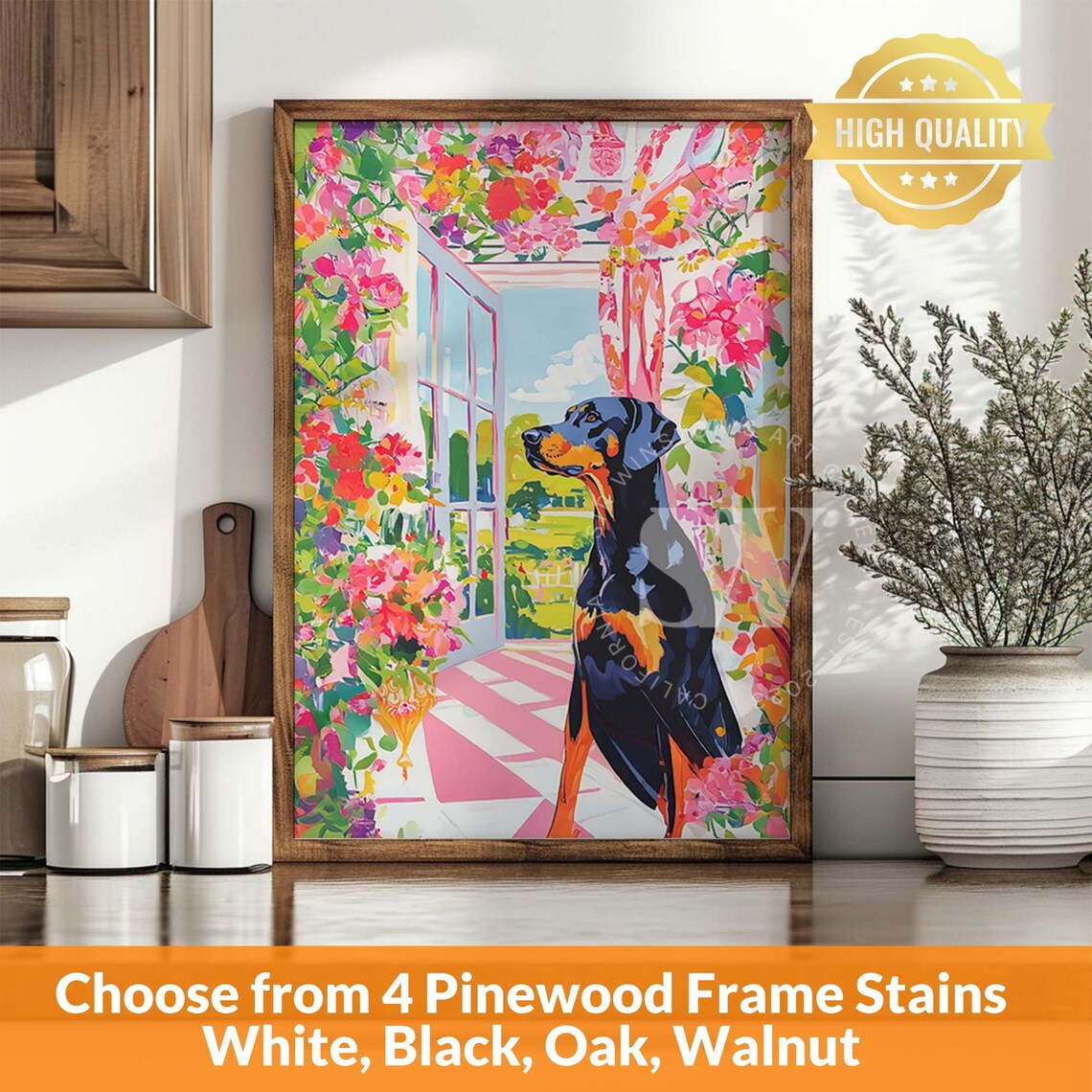 Doberman In A Window, Maximalist Dog Poster