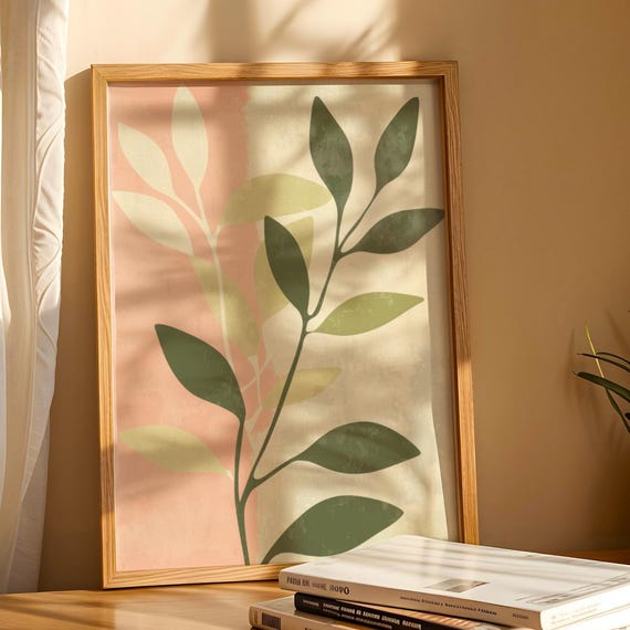 Botanical Sage Green Wall Art Print Minimalist Japandi Boho Decor