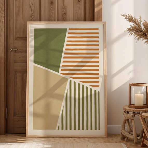 Sage Green And Beige Textured Wall Art Home Decor Boho Geometric Artaesthetic Line Trendy Artgreen Abstract
