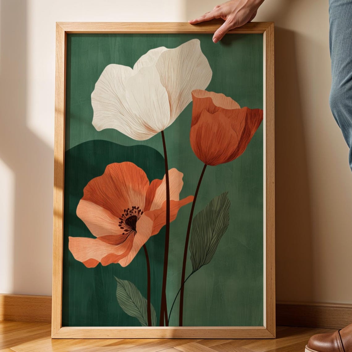 Emerald Green Botanical Poppy Art Print