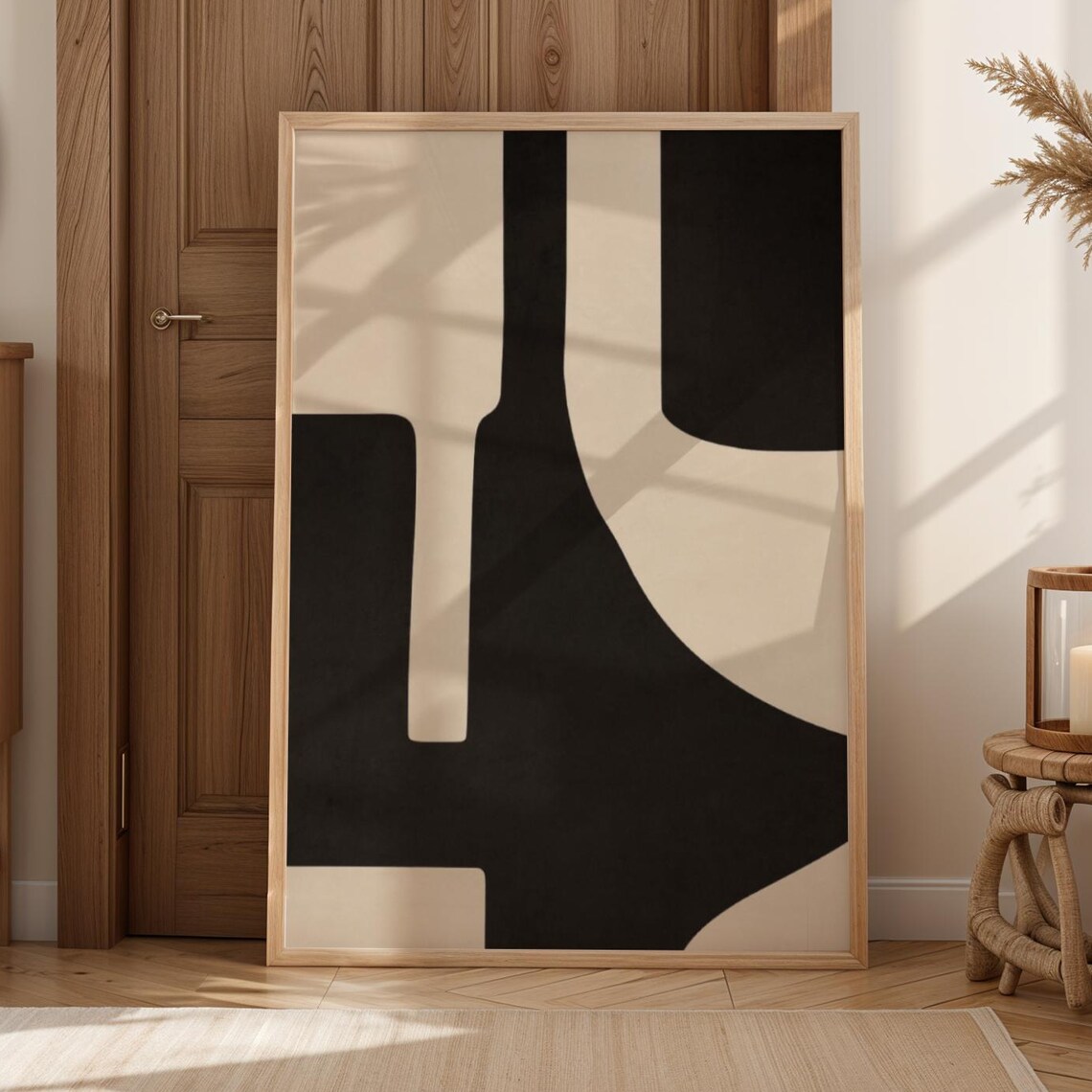 Black Cream Organic Shapes Bold Neutral Modern Abstract Art Poster