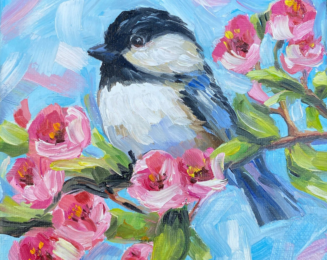 Set Of Four Mini Bird Paintings Chickadee Bluebird Art Prints - Image 3