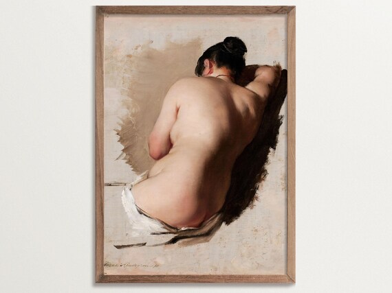 Academic Study of a Reclining Nude in Soft Neutral Tones Poster