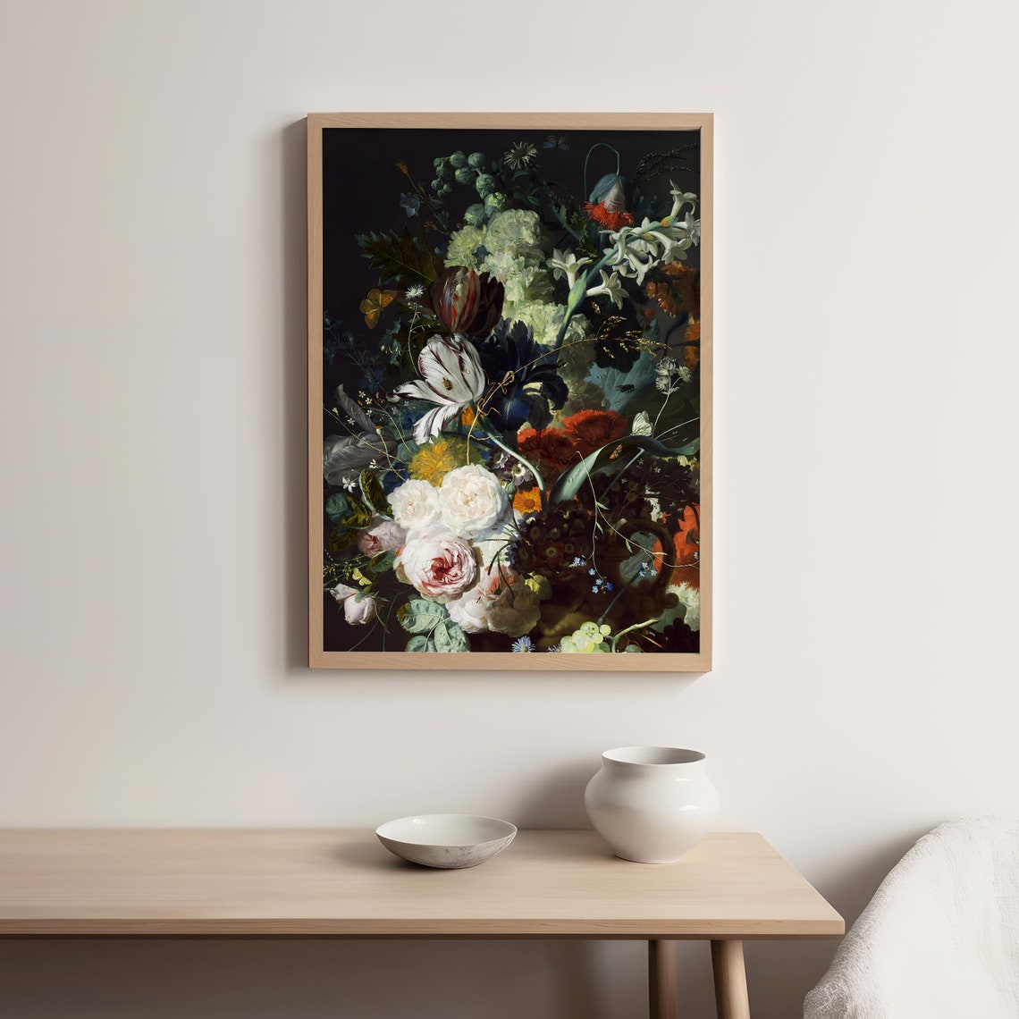 Moody Floral Print Baroque Still Life Black Botanical Wall Art Dark Flower Artwork Vintage Botanical Poster - Image 2