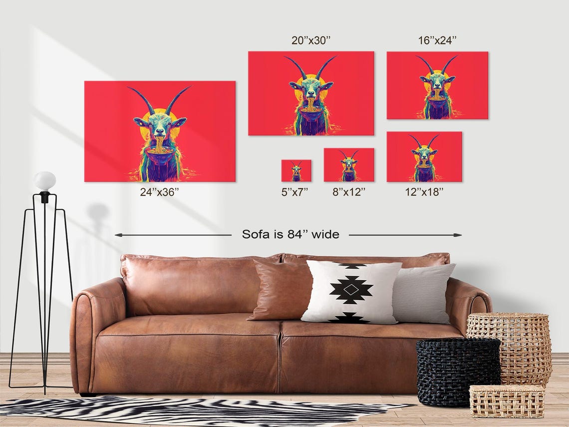 Colorful Goat Eating Ramen on Bold Red Pop Art Background Poster - Image 3
