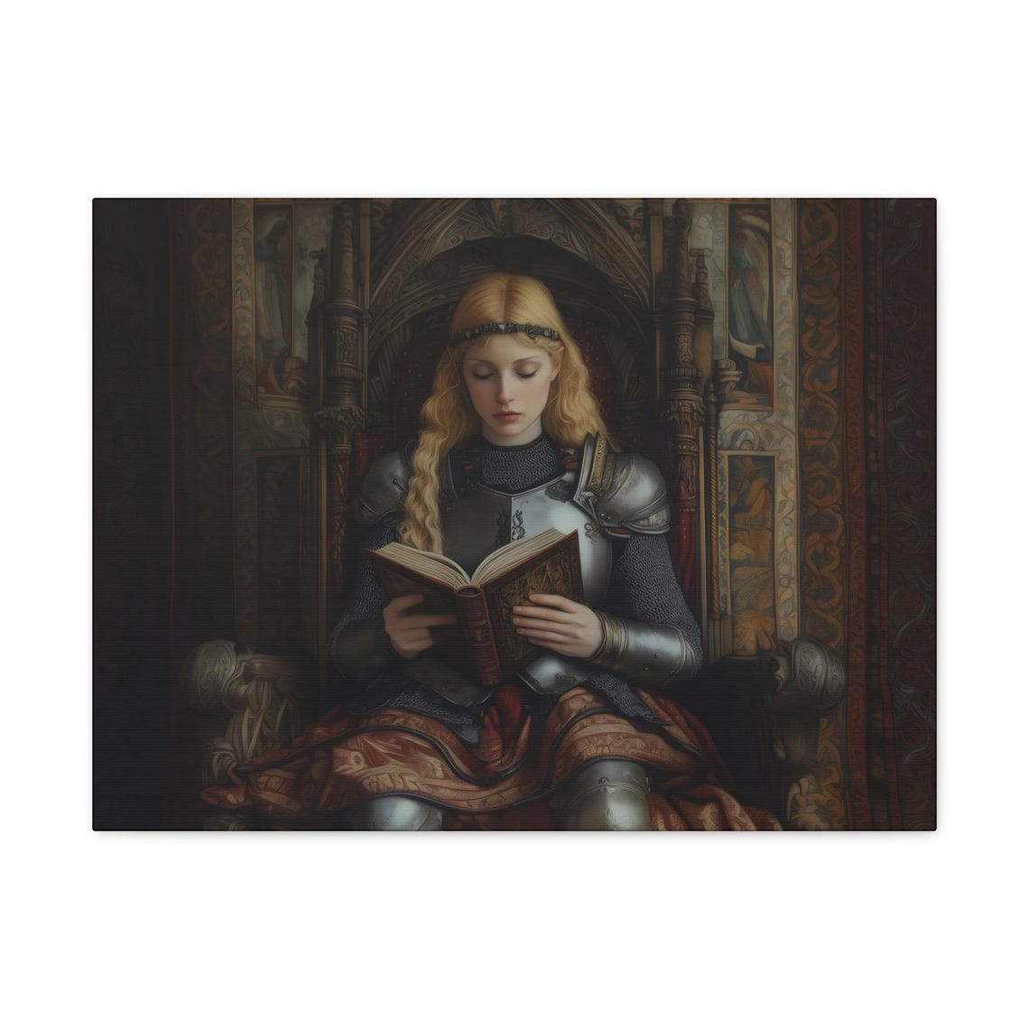 Blonde Knight Maiden Reading Book On A Throne Maximalist Poster - Image 3