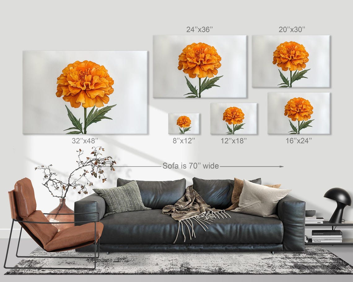 Golden Marigold Watercolor Flower Portrait Modern Botanical Print - Image 3
