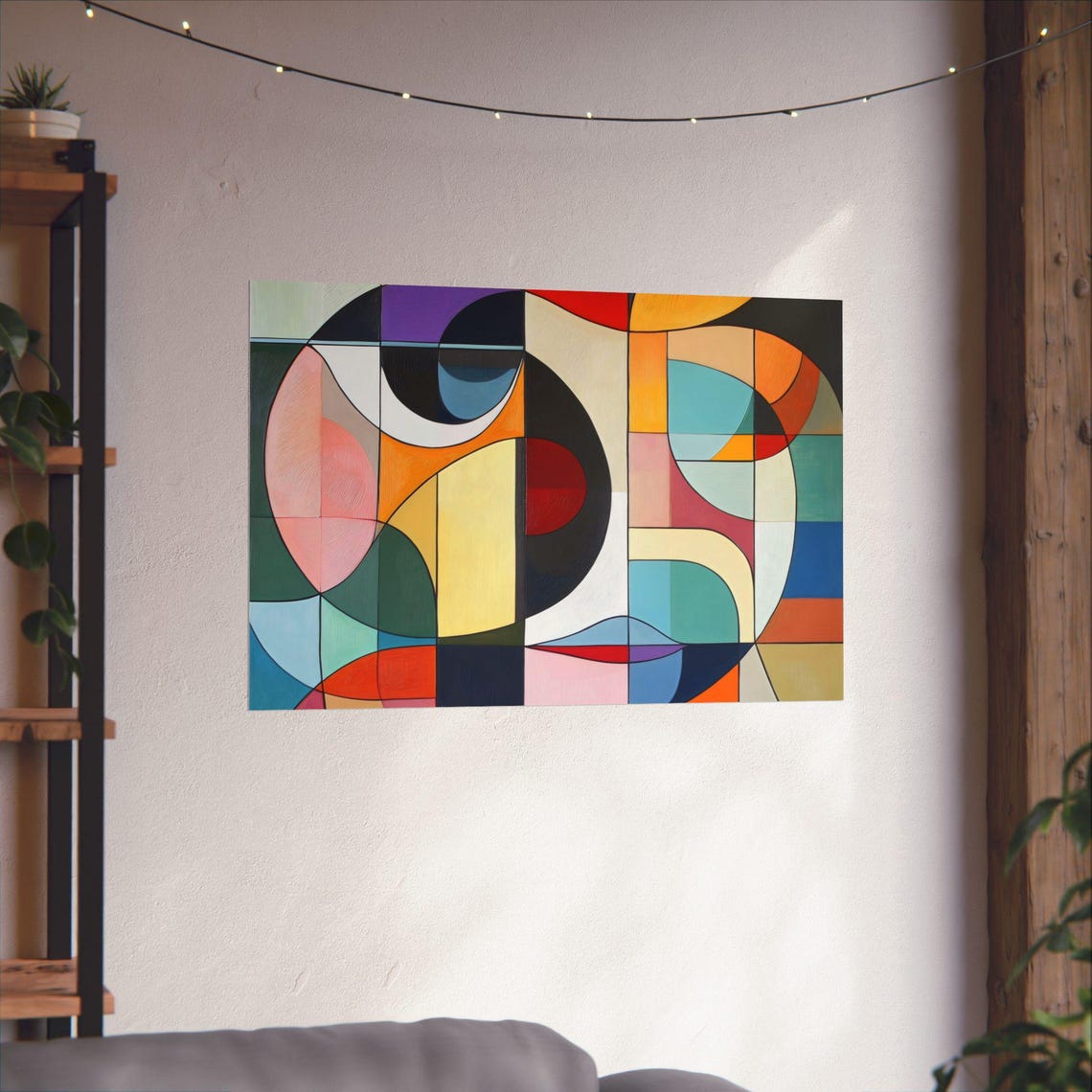 Bright Colorful Geometric Arcs Abstract Face Modern Art Print - Image 2