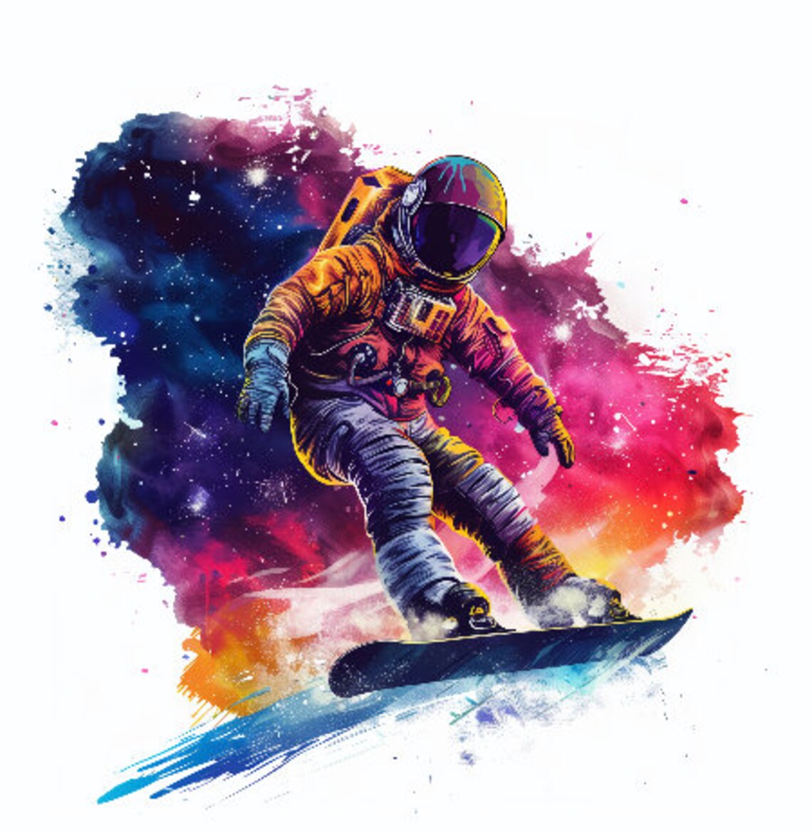 Astronaut Snowboarding Galaxy Watercolor Space Sports Poster - Image 3