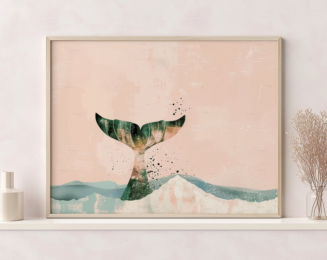 Whale Tail Pink Wall Decor Ocean Art Print