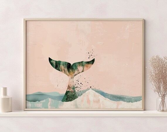 Whale Tail Pink Wall Decor Ocean Art Print