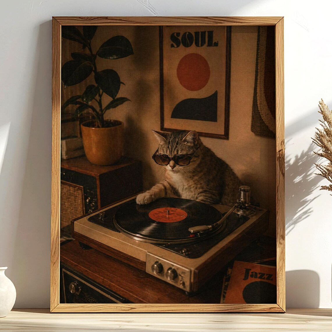 DJ Cat Retro Turntable Music Art Print