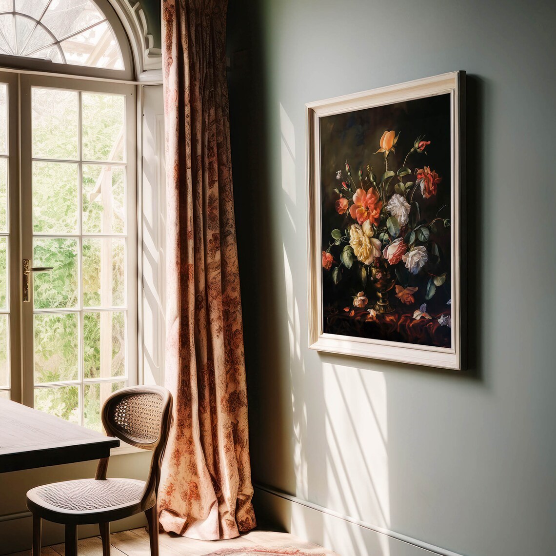 Moody Dark Floral Roses Bouquet Dutch Master Still Life Art Print - Image 3