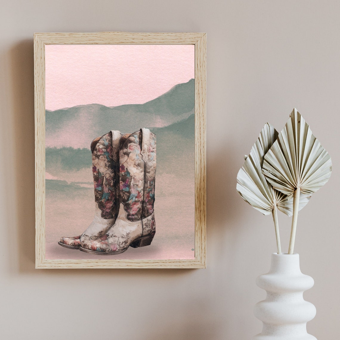 Floral Cowboy Boots Desert Mountain Western Watercolor Poster - Image 6