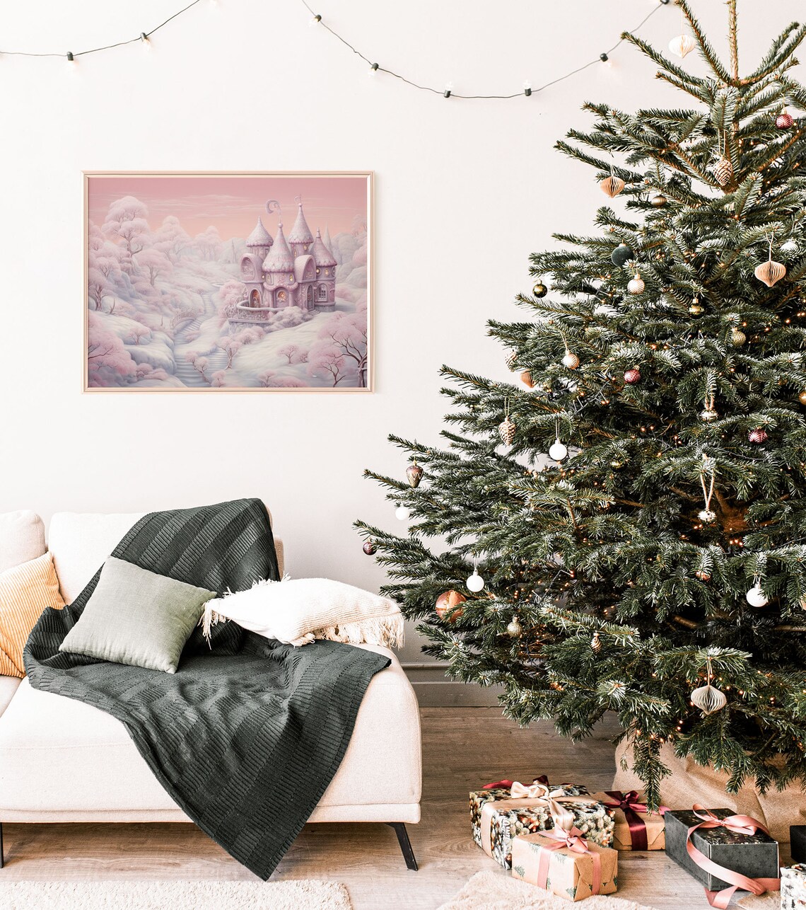 Pink Fantasy Castle Winter Christmas Wonderland Scene Poster - Image 6