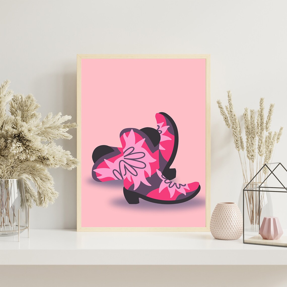 Pink Floral Cowboy Boots Girly Western Coastal Cowgirl Wall Art - Image 7