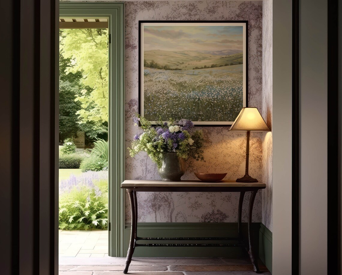Wildflower Field Blue White Floral Wall Art Print - Image 2