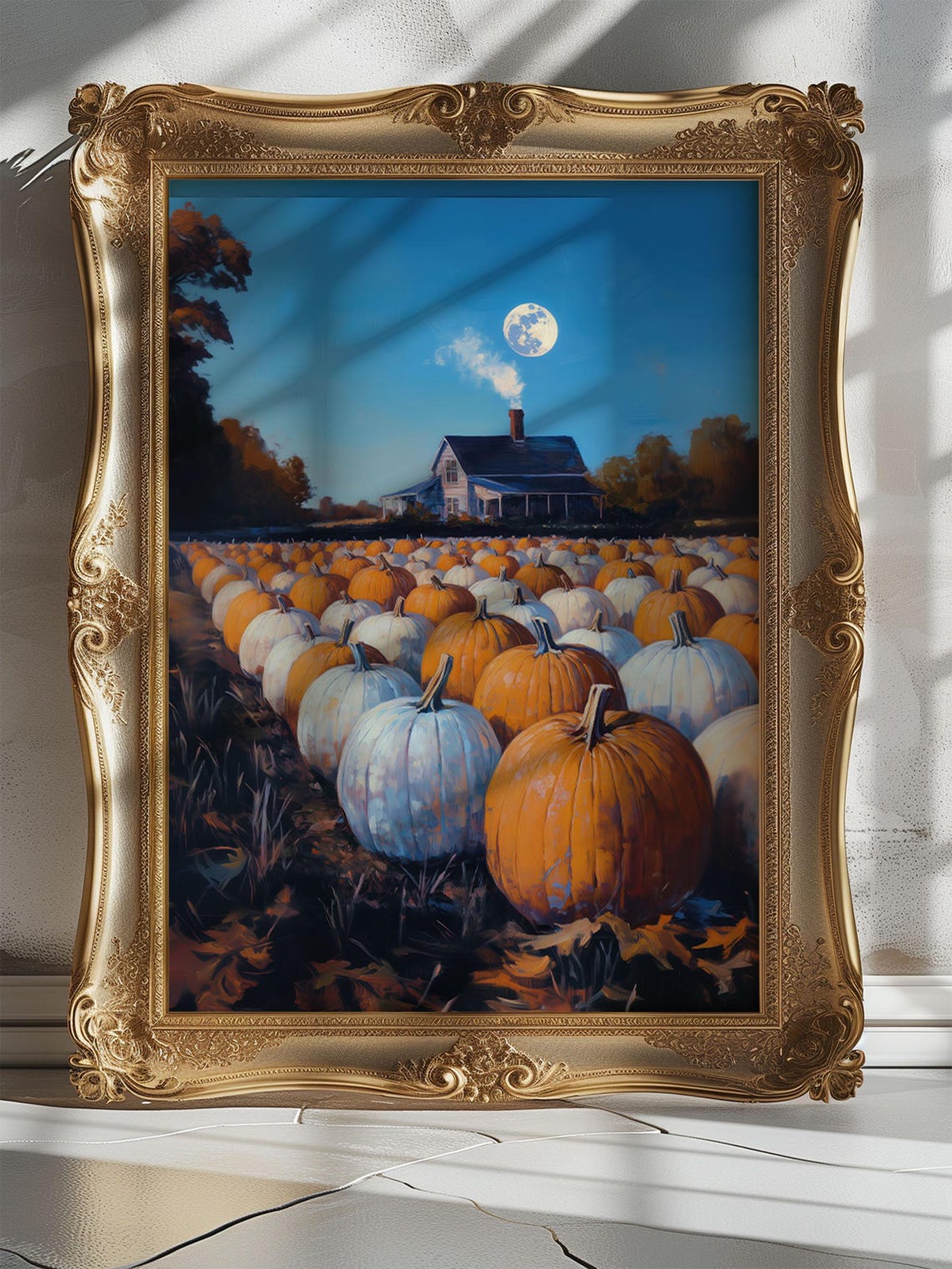 Spooky Pumpkin Patch Farmhouse Full Moon Fall Harvest Art Poster - Image 8