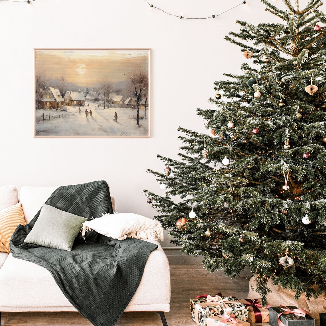 Vintage Christmas Village Wall Art Vintage Christmas Winter Snowy Wall Art Farmhouse Christmas Decor Xmas Town Painting Xmasv1 - Image 3