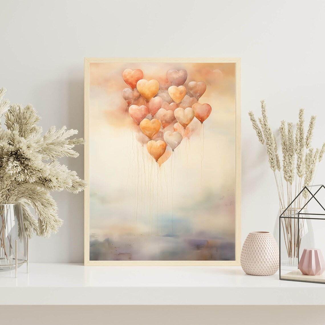 Heart Balloons Neutral Watercolor Valentine Love Wall Poster - Image 6