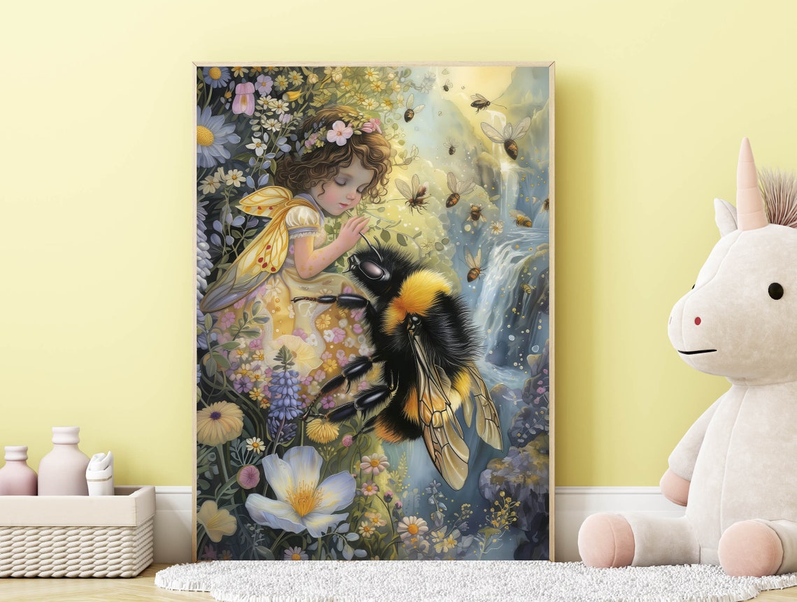 Secret Garden Fairy And Bumblebee Girls Room Nursery Decor Print Flower Garden Fairie Wall Art Enchanted Girls Bedroom - Image 4