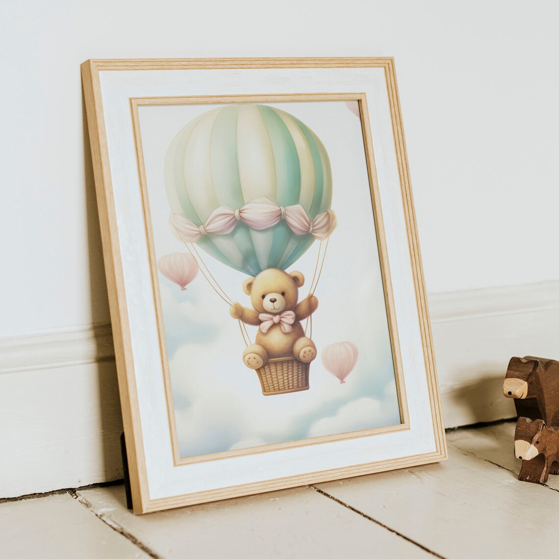 Teddy Bear in Hot Air Balloon Pastel Nursery Baby Room Decor Poster - Image 2