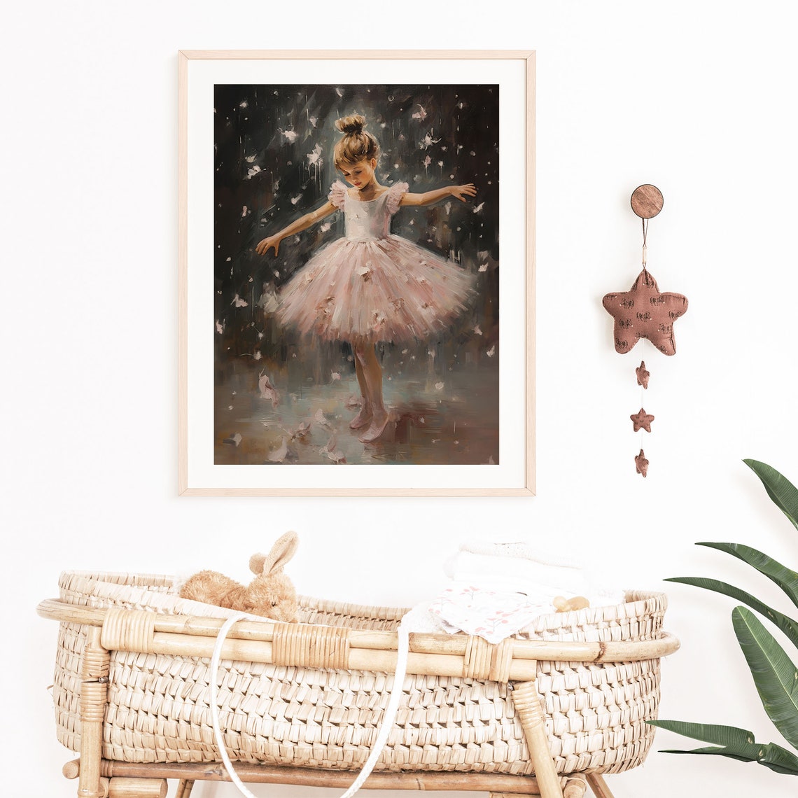 Little Ballerina White Tutu Dancing Falling Petals Painterly Poster - Image 3
