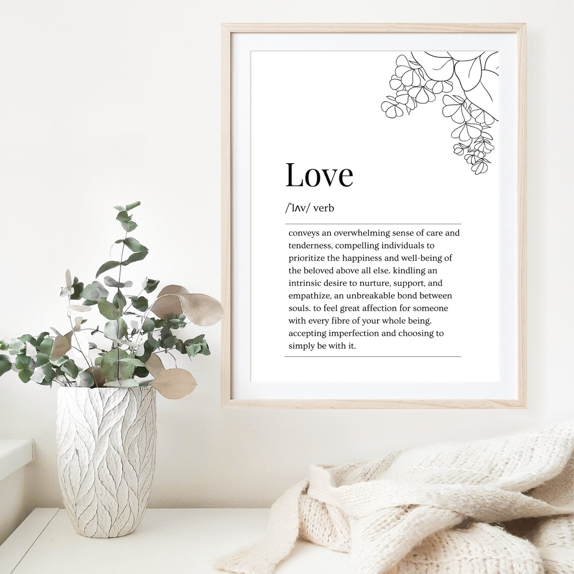 Love Dictionary Definition Floral Line Art Typography Poster - Image 3