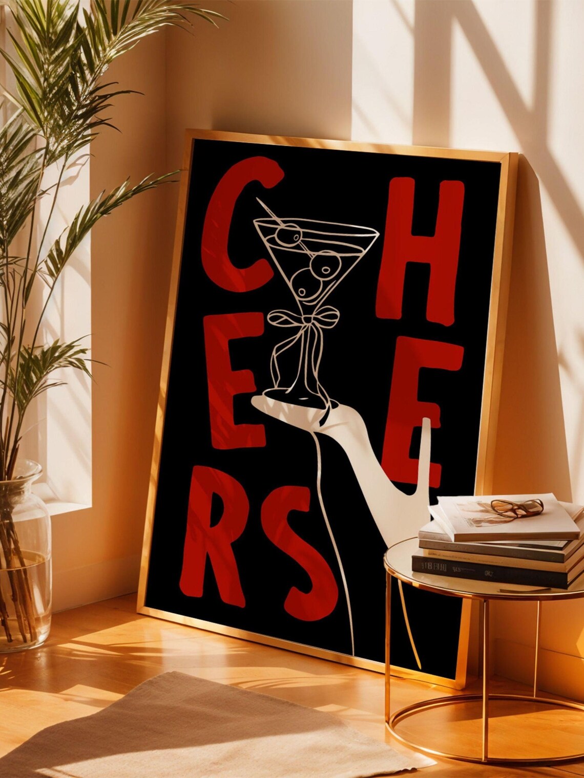Cheers Cocktail Retro Art Bar Cart Kitchen Decor - Image 2