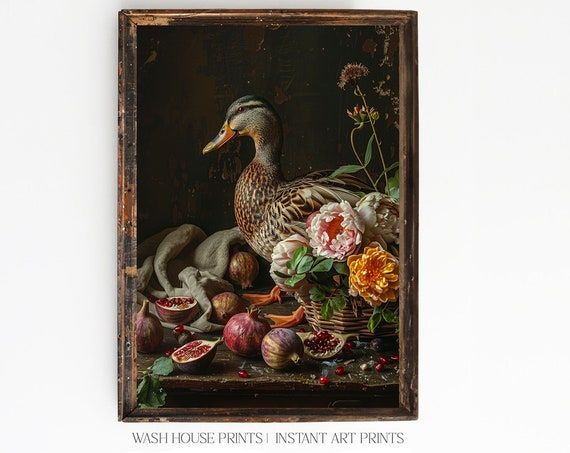 Duck Print Moody Kitchen Wall Art Vintage Fruit Oil Painting Fig Painting Of Pomegranate Oil Painting Print Duck Farm Wall Art Fig