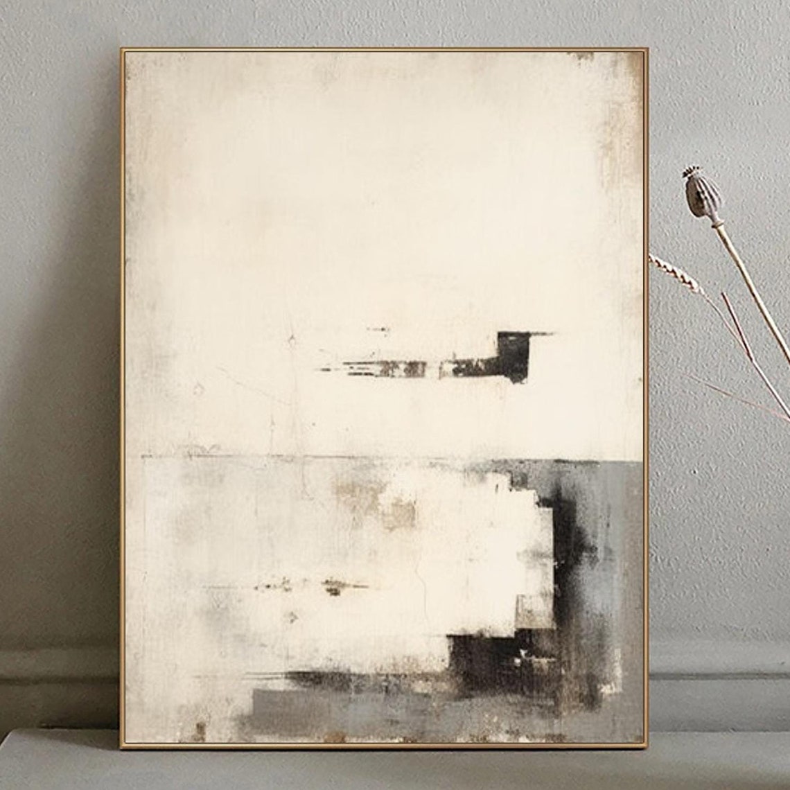 Faint Ink Strokes on Ivory With Soft Gray Wash Minimalist Art Poster