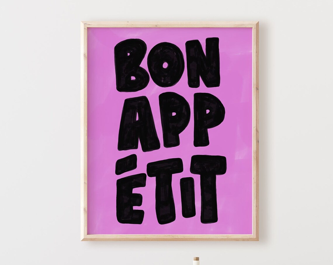 Bon Appetit Bold Typography Poster Black Letters Pink Background