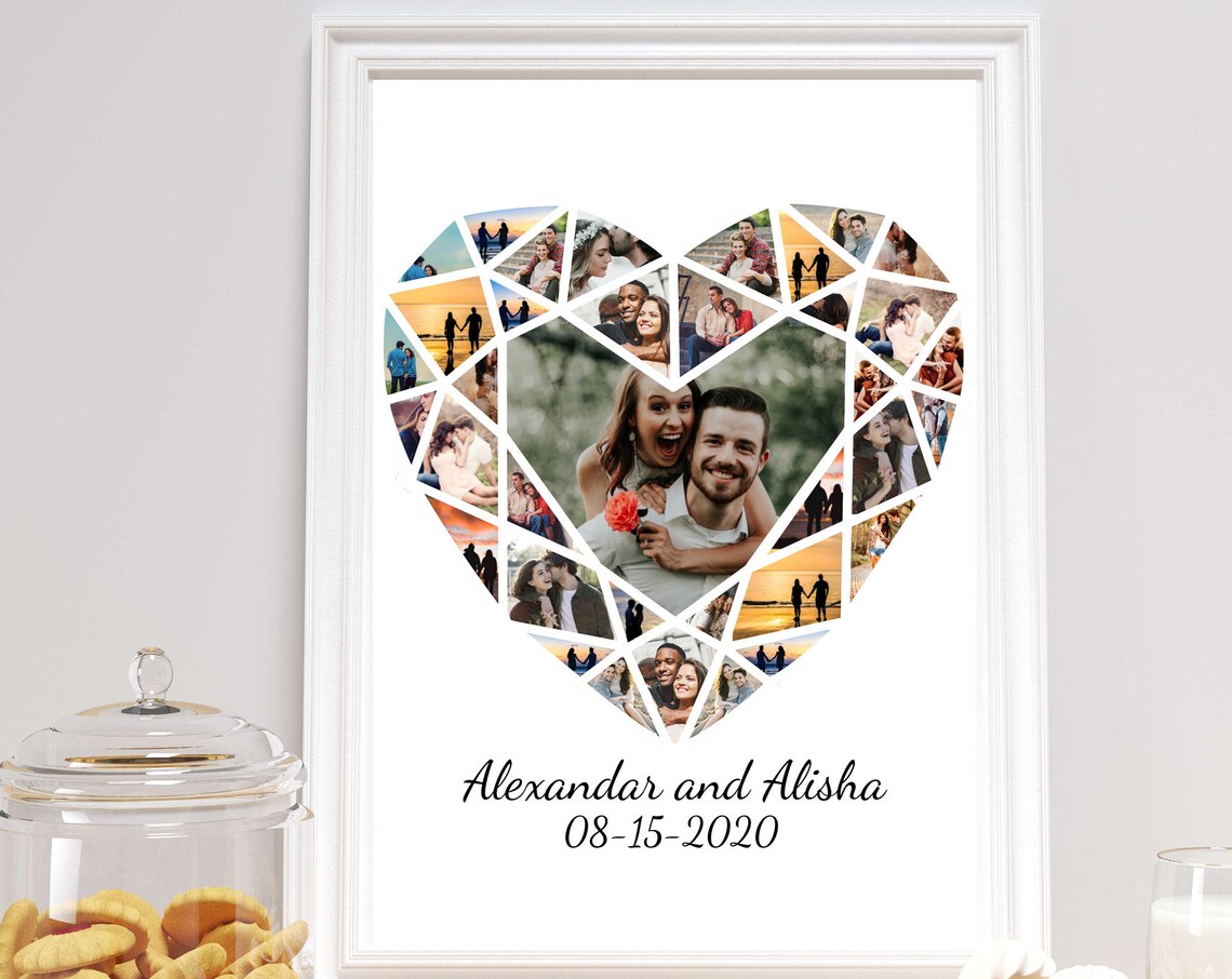 Heart Photo Collage Anniversary Alexandar and Alisha 08-15-2020 Poster
