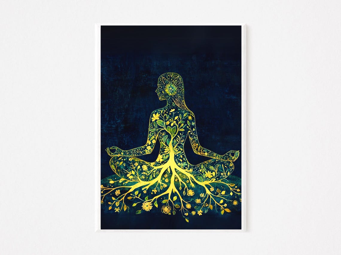 Floral Meditation Silhouette Wall Art Spiritual Yoga Print Inspiring Mindfulness Decor
