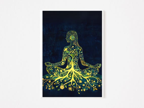 Floral Meditation Silhouette Wall Art Spiritual Yoga Print Inspiring Mindfulness Decor