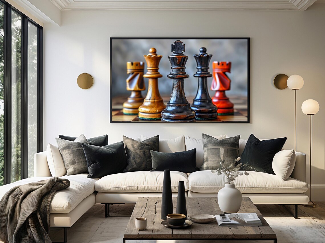 Wooden Chess Set Rustic Game Room Art Print