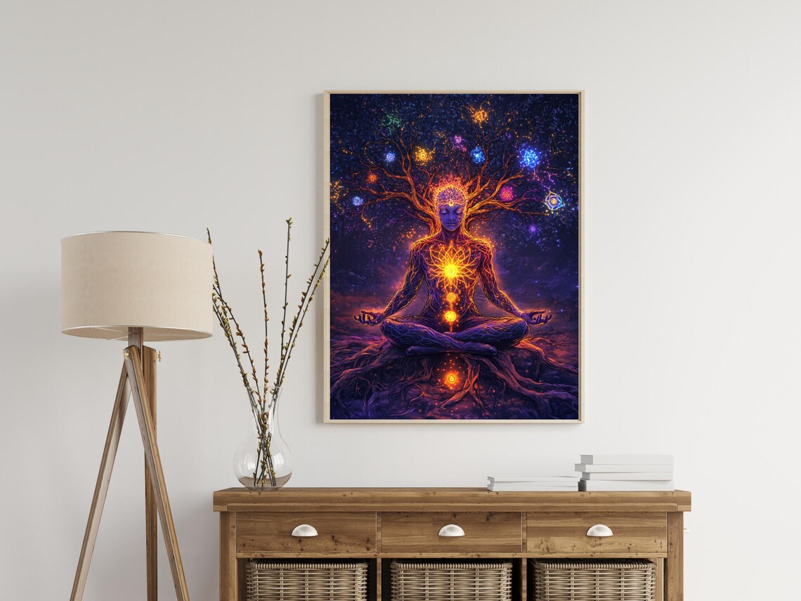 Cosmic Chakra Meditation Figure Spiritual Energy Aura Poster