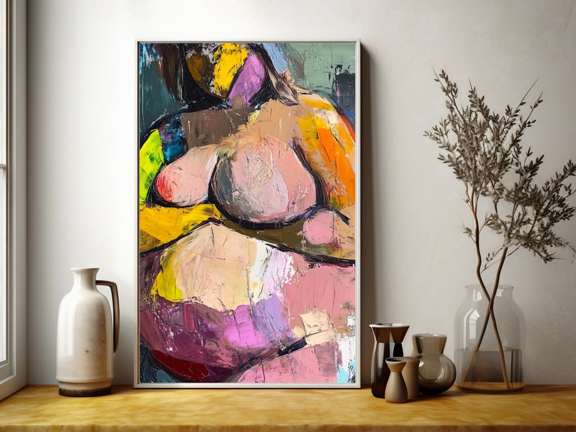 Colorful Abstract Female Figure Body Positive Modern Painting Art Poster