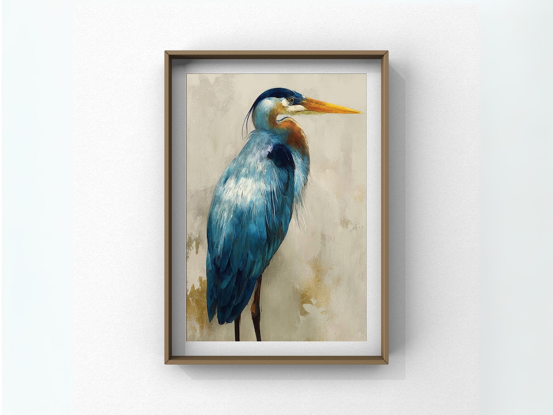Great Blue Heron Coastal Bird Watercolor Style Painting Poster