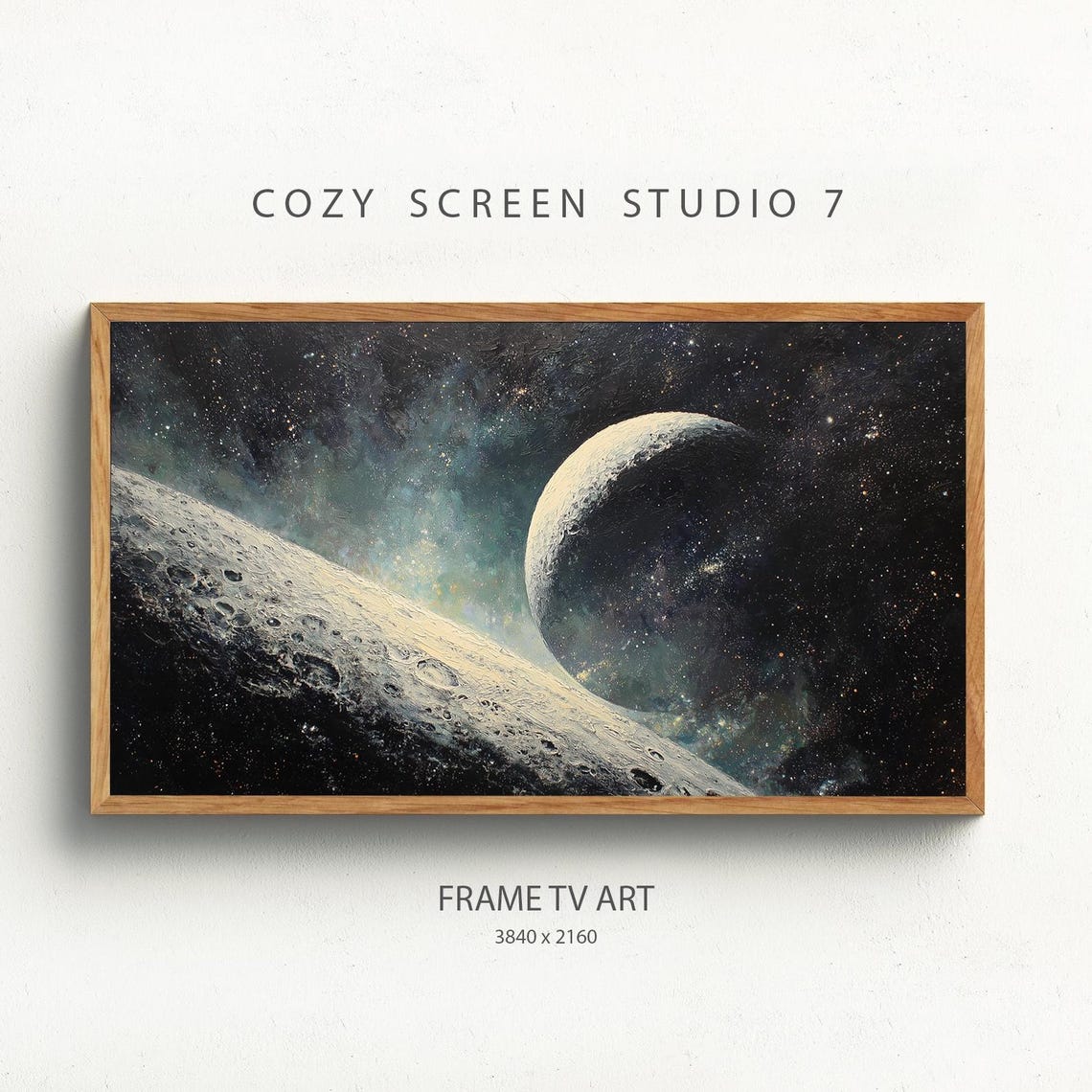 Moon Frame Tv Art Outer Space Painting Wallpaper