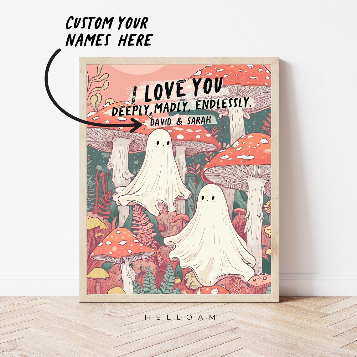 Personalized Cute Ghost Couple Mushroom Forest Love Quote Poster - Image 4