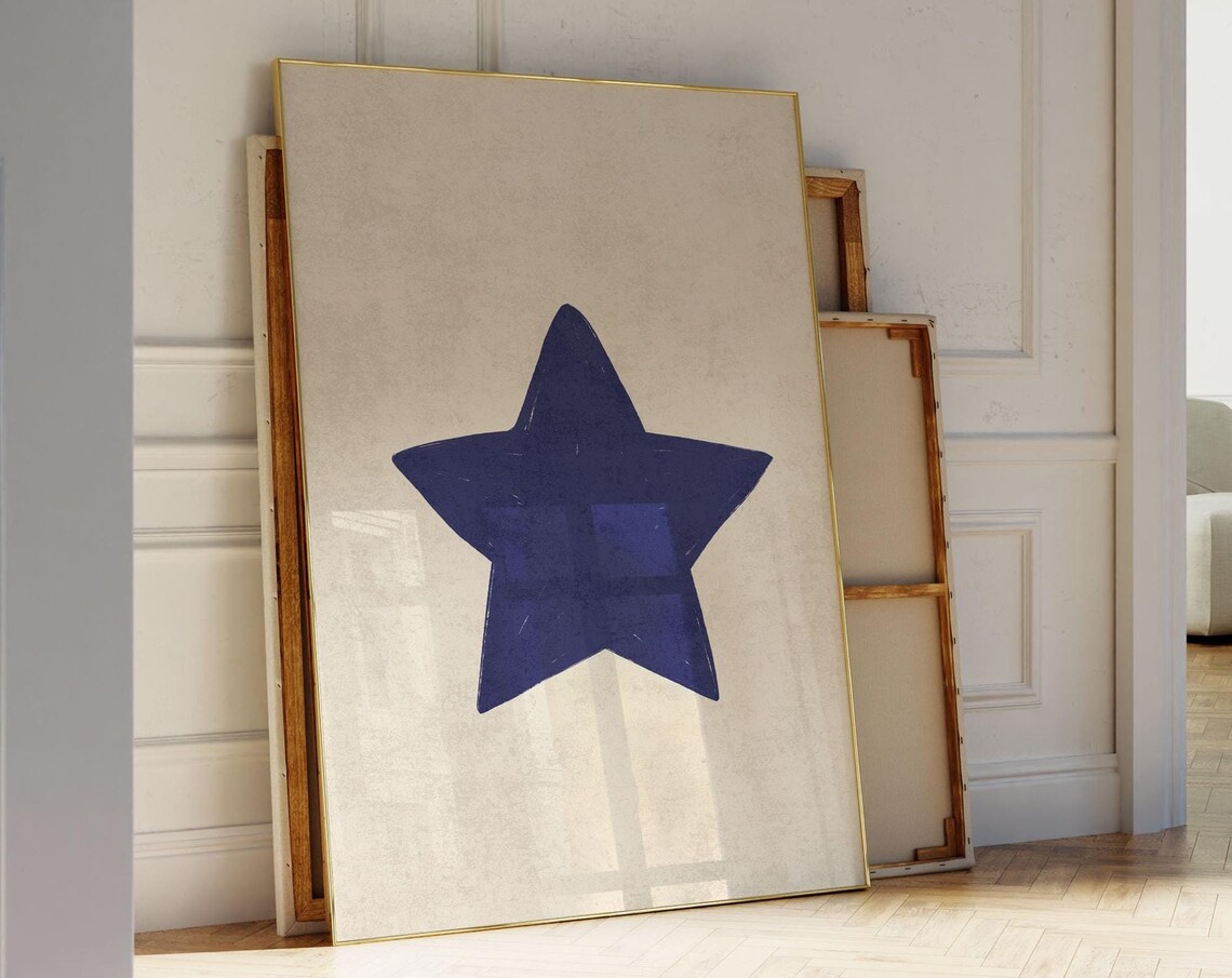 Retro Hand Drawn Star Art Print, Aesthetic Decor