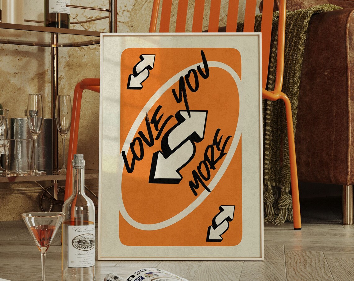 Love You More Vibrant Orange Playing Card Retro Reverse Trendy Poster - Image 4