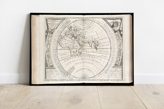 Antique World Map Print 1691 Wall Art Design Chart Instant