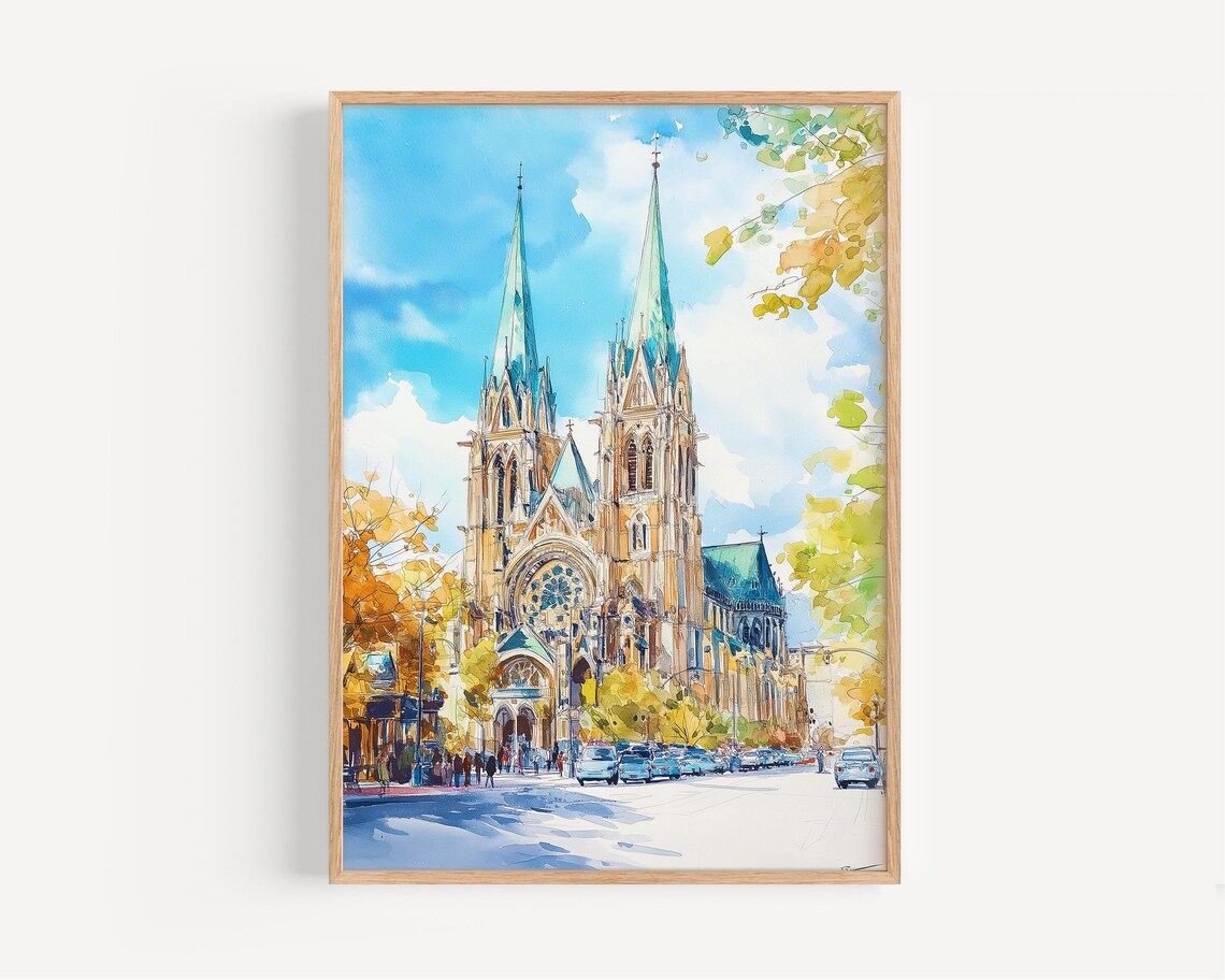 Montreal Watercolor Painting Travel Poster, Canada